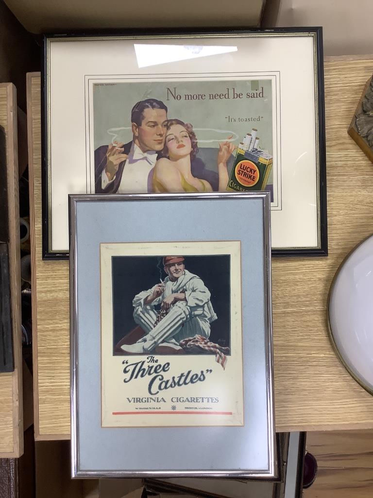 Two smoking related advertising prints, lucky strike and the castles